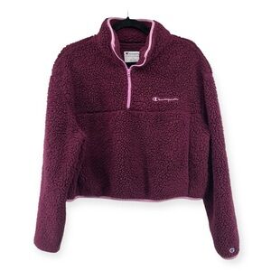 Champion Maroon Fleece Half-Zip Pullover crop
